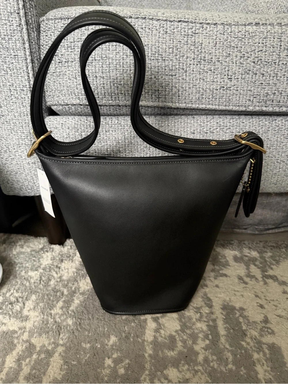 Coach Duffle 16 Black Leather Bucket Shoulder Bag - Women's